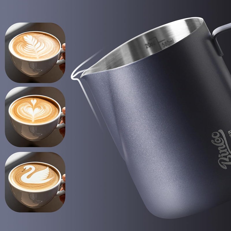 Bincoo Milk Frothing Pitcher - 350ml/12oz Milk Frother Cup Espresso Steaming Pitcher for Barista, SUS304 Stainless Steel Espresso Steaming Pitchers for Latte Art/Cappuccino/Coffee (Dark-Blue-350ml) - Image 4